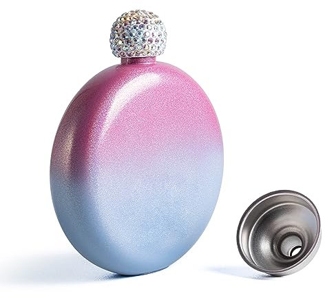 SPDYCESS Flasque à Alcool Ronde en Acier Inoxydable avec Entonnoir 140ml Bouteille à Whisky de Poche Portable Flacon à Paillettes pour Femme Cadeau Mariage Fête Voyage