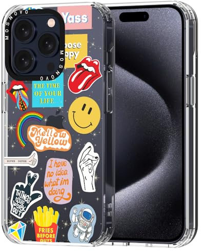 MOSNOVO für iPhone 15 Pro Hülle – Durchsichtige, schlanke, stoßfeste TPU+PC-Handyhülle, [6,6 Fuß Fallschutz/Anti-Abziehen] - Popkultur