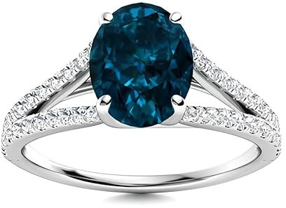 London Blue Topaz Oval 8x6mm Split Shank Ring | Sterling Silver 925 With Rhodium Plated | Wedding, Engagement And Anniversary Collection (White, 57 (18.1))