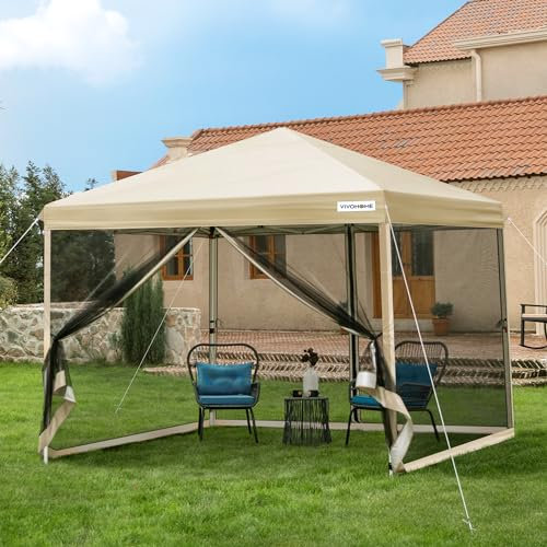 VIVOHOME Cenador de 3x3m Carpa Plegable con 4 Laterales de Malla Altura Ajustable Protección UV50+ Pop-Up Gazebo Bolsa de Transporte para Jardín Playa Camping Fiestas