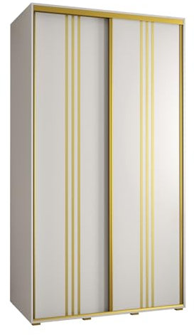 MEBLE KRYSPOL Davos 6 130 Schlafzimmerschrank mit Zwei Schiebetüren - Moderner Kleiderschrank mit Kleiderstange und Regalen - 235,2x130x60 cm - Weiß Weiß Gold
