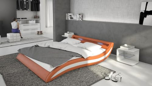 INNOCENT® Designer Bett B-907-ACCENTOX | Polsterbett Bettrahmen | Farbe PU Orange/Weiss, Größe 160x200