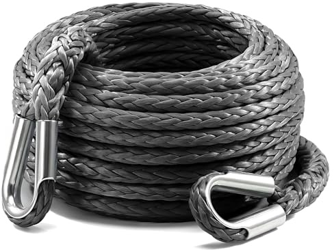 Kolvoii Synthetische Windenseilverlängerung, 1 cm x 15,2 m, 12 kg, Grau | 12-strängiges UHMWPE-Seil; 12 kg Bruchfestigkeit; Edelstahl-Schleifenschutz; LKW, SUV und Off-Road-Recovery