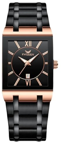 RORIOS Quarzo Orologio da Uomo Orologio da Polso Semplice Quadrati Orologio Business Impermeabile Orologio Calendario Luminosi Cinturino Acciaio Inossidabile Nero Oro rosa