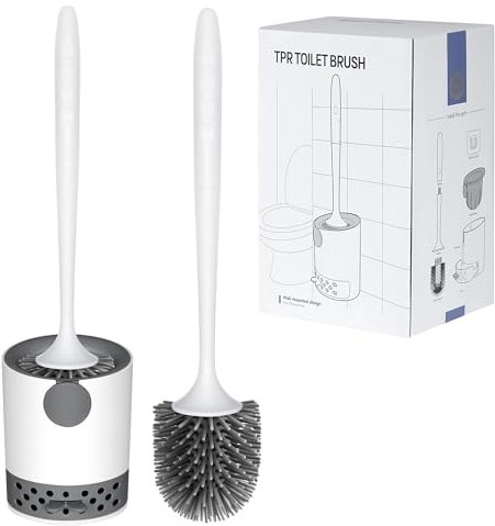 Hengsong Klobürste,1 Toilettenbürste,WC Bürste mit Schnell Trocknendem Halter,Toilet Brush mit Flexiblen Borsten,Wandmontiert Oder Stehend,Ohne zu Bohren,für Badezimmer,TPR&PP,Grau