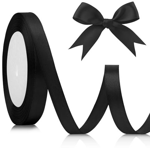 Geschenkband Schwarz 10mm, 22 Meters Satinband, Schleifenband für Weihnachten, Taufe, Trauer - Dekoband Stoff