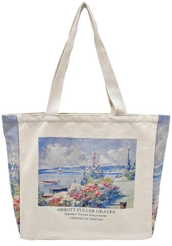 BROADREAM Jute Bag, Printed Vintage, Jute Bag, Shopping Bag, Tote Bag, Canvas Tote Bag, Aesthetic Vintage Bags, Large Shoulder Bag, Fabric Bags for Women, University, Work, Garden shed, 35 x 10 x 35