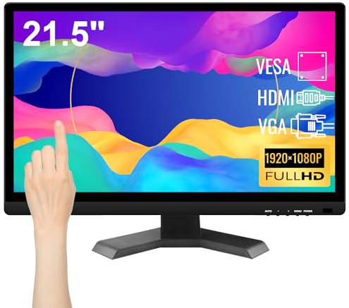 Pisichen Touchscreen Monitor 21.5 Inch Full HD 1920x1080P 10-Point Multi Touch Screen PC Monitor with HDMI VGA USB Port, Built-in Speakers