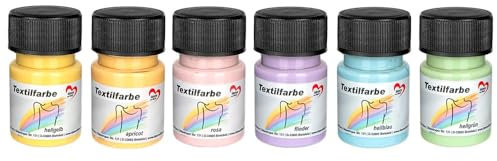 Ideen mit Herz Lot de 6 peintures textiles - 30 ml - Hautement pigmentées - Pour tissus clairs et foncés - Résistant au lavage - À base d'eau (tons pastel)