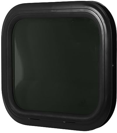 Cryfokt Black RV Window, 450 X 300mm Aluminium Alloy RV Window Replacement with Fixed Ring, Round Corner Waterproof Tempered Tinted Glass for Campervan, Caravan, (For