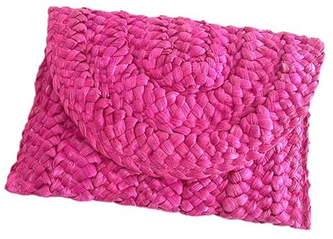 Qurlon Pochette in paglia per le donne borsa intrecciata multicolore piccola busta da spiaggia pochette cannucce da forno pochette borse, Rosa