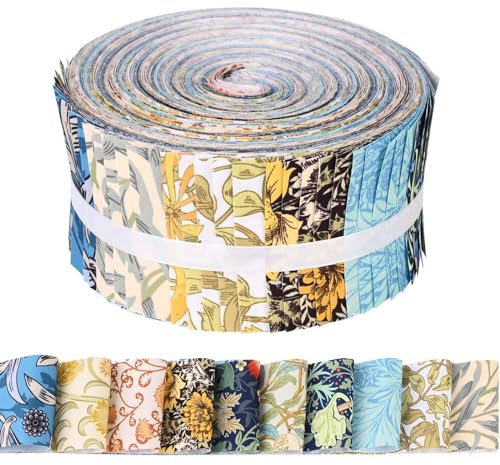 William Morris Stoffstreifen mit Blumenmuster, Rolle zum Quilten, Basteln, Frühling, Sommer, vorgeschnitten, Patchwork zum Nähen, Basteln, 6,4 cm, Polyester-Stoffbündel, 50 Stück