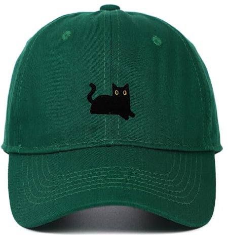 CORIRESHA Baseballkappe mit niedlicher schwarzer Katze, bestickt, für Damen und Herren, Geschenk, Grün , Einheitsgr��e