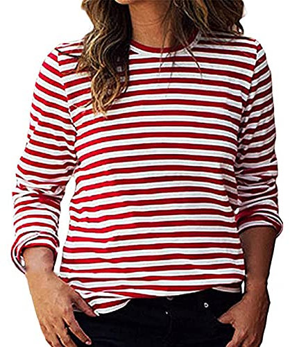 Tshirt Damen Basic Gestreiftes Langarmshirt Damen Basic Rundhals Oberteile Langarm Casual T-Shirt Shirt Gestreiftes Langarm Shirt Long Sleeve Leicht Tops Mode Kleidung Langarmshirts Frauen Pullover