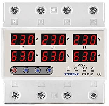 Salvavita Riarmo Automatico Protezione relè di corrente trifase 100A 63A 60A 220V 3P Limitatore di corrente relè sovratensione regolabile Protezione regolabile Differenziale Riarmo Automatico(63A with