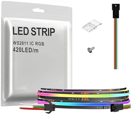 SPI COB RGB IC LED-Streifen FOB WS2811, gleichmäßiges Licht, UL-zertifiziert, 24 V, 0,9 m, 420 LEDs, schwarze Leiterplatte, dimmbares LED-Band, für Schlafzimmer, Partys und den Innenbereich.