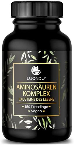 Aminosäuren Komplex hochdosiert - 180 vegane Amino Tabletten mit je 1000 mg pro Tagesdosis mit 12 verschiedenen Aminosäuren - EAA Pattern Presslinge von LUONDU