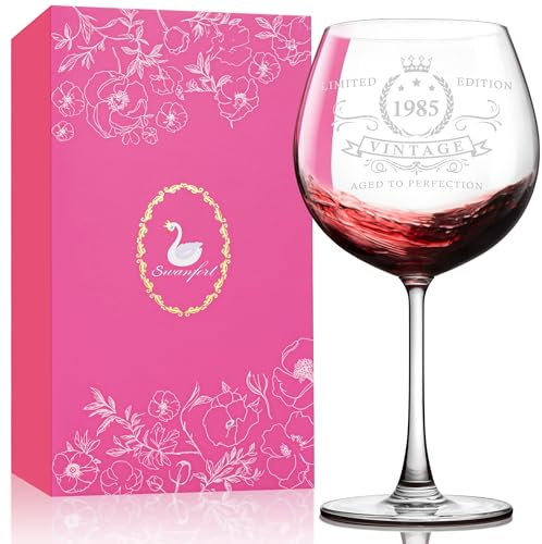 Swanfort 1985 Wine Glass, 40th Birthday Gift for Women, Vintage Red Wine Glass, Elegant Funny Present for Her, Mum, Sister or Friend, 40 Years of Fabulous