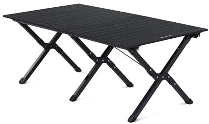Naturehike Campingtisch, Aufrollen Klapptisch mit Aufbewahrungstasche Tragbarer Leichter Aluminium Camp Tisch für im Freien/Innenbereich Picknick, Wandern Hinterhof（Schwarz L）