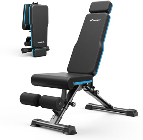 MERACH Verstellbare Hantelbank, 450 kg, schnell zusammenklappbare Hantelbänke für Heim-Fitnessstudio, Workout-Bank mit verlängerter Kopfstütze, Neigungsneigung, flach, Universalbankdrücken für den
