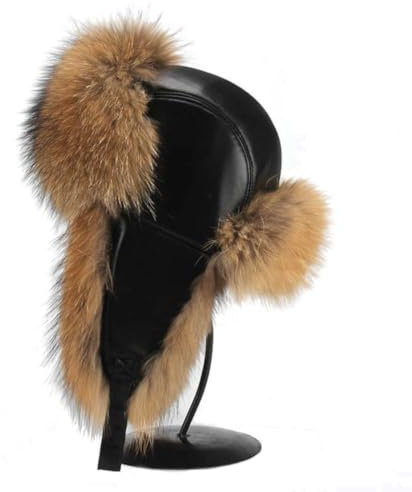 MERRYLAND Fliegermütze ECHTFELL Mütze Leder Unisex Pilotenmütze Russian Hat Real Fur Leather Trappermütze Handmade Pelzmütze Ushanka Fellmütze Echt Fell Waschbär Raccoon Pelz