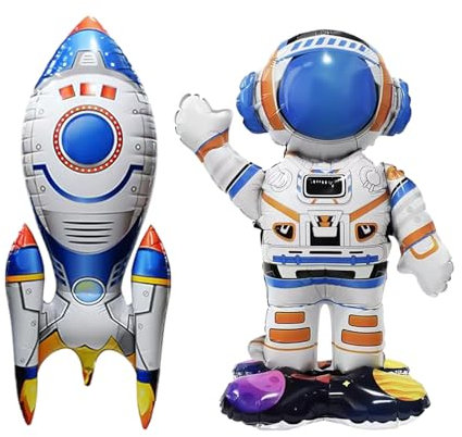 1 Stück Astronautenballon Und 1 Stück Raketenballon, Kreative Aluminiumfolienballons, Kinder-Cartoon-Ballons, Weltraum-Themenparty-Dekoration