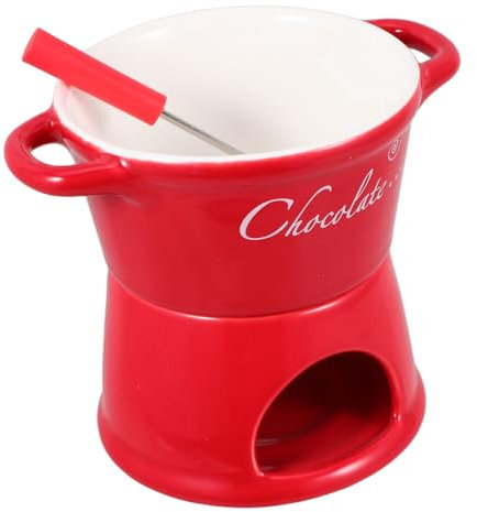 OKUMEYR Fondue Set Aus Keramik Schokoladen Käse-schmelztopf Für Butter Fondue Und Heiße Snacks Mit Einfachem Reinigungsdesign Für Partys Und Familienfeiern Rot