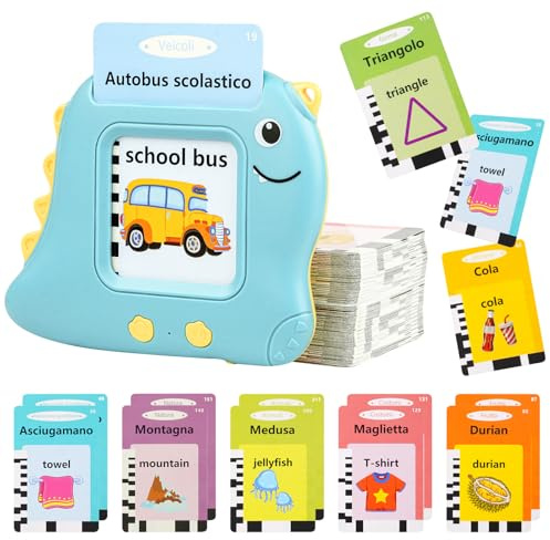 AYESY Sprechende Flash Karten, Standard Englisch Italienisch, 224 Wörter, Sprechen Lernen Flash Karten Englisch Lernspiele Sprachspiele Spielzeug, Lernen Alphabet Zahlen Farben Tier Talking Flash Card
