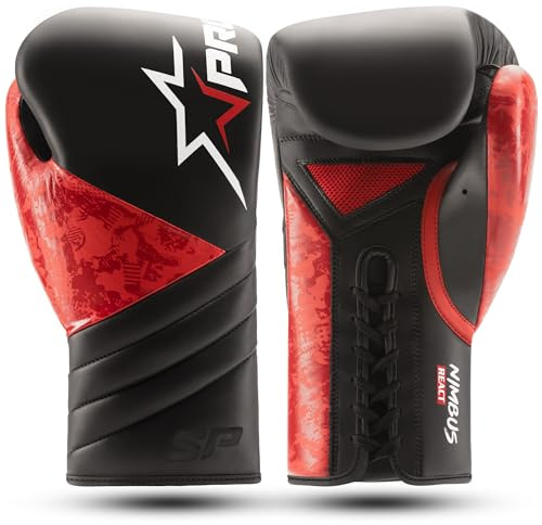 Starpro Nimbus Sparring - Guantes de Boxeo para Entrenamiento, Hombres y Mujeres, con Cordones, protección Premium con Acolchado de Espuma React, Color Negro y Rojo
