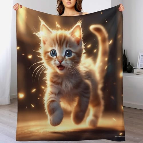 AAPZY Premium Tagesdecke | Bettüberwurf Wohndecke Weiche Flannel Cute Katze Decke Sofadecke Mit 3D Muster Vier Jahreszeiten Wohndecke Für Bett/Couch （140×180cm）