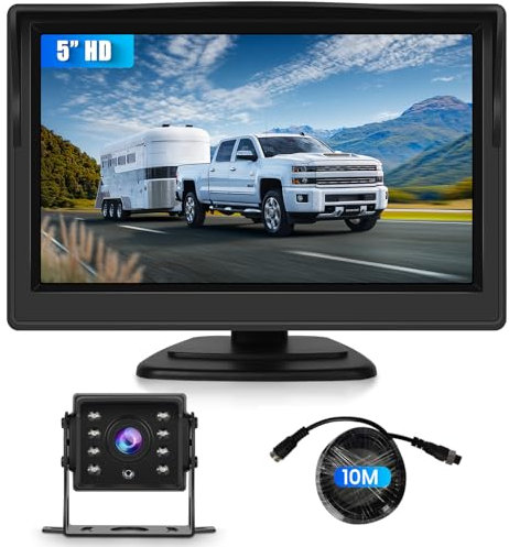 VECHTEL Retrocamera Camper Telecamera per Auto, 5 Pollici IPS HD Monitor e Kit, Telecamera Posteriore con Cavo da 10M, Visione Notturna IP68 Visione Notturna per Camion Auto Bus Furgoni Camper