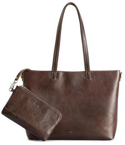 S-ZONE Damen Leder Handtasche Große Shopper Tote Bag Arbeitstasche Schultertasche mit Laptopfach und Handgelenksgeldbörse 2-teiliges Set