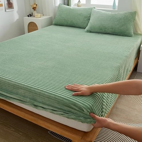 KIZAMI Spannbettlaken für King-Size-Betten, warmes Korallen-Fleece, einfarbig, elastischer Matratzenbezug, Plüsch-Thermo-Bettwäsche für Paare