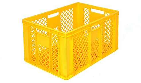 DIE BOX FABRIK Eurobox 60x40 cm in verschiedenen Höhen & Farben | Bäckerkiste, Gemüsekiste & Obstkiste stapelbar | Offene Brötchenkiste | Transportbehälter, Lagerbox (Gelb, 60x40x32 cm)