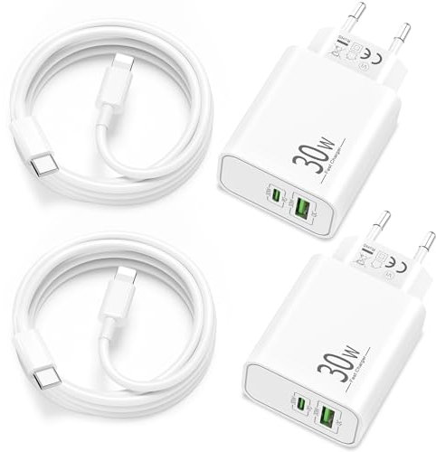 30W 2-Port Schnellladegerät Ladekabel für iPhone 14 13 12 11 Pro Max Plus Mini, iPhone XS XR X SE 8 7 6, iPad, AirPods, Schnellladekabel Ladegerät Charger USB-C USB-A Netzteil mit 2M Kabel (4Pack)