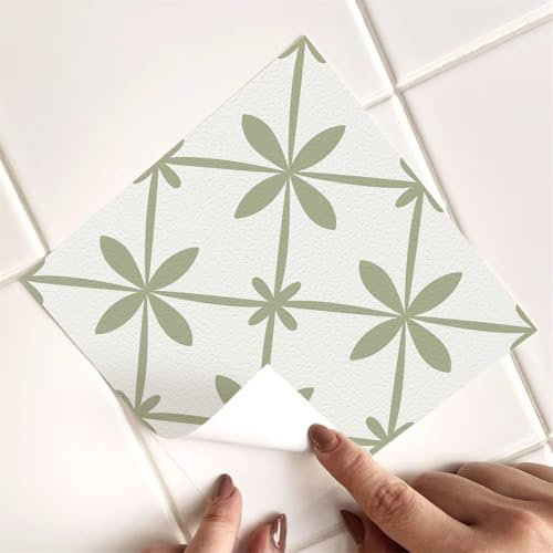 Dalle Pvc Adhesive Murale 20X20 Fleurs Vertes Stickers Cuisine Stickers Muraux Cuisine Carrelage Adhesif Mural Stickers Salle de Bain Dalle Pvc Adhesive Murale