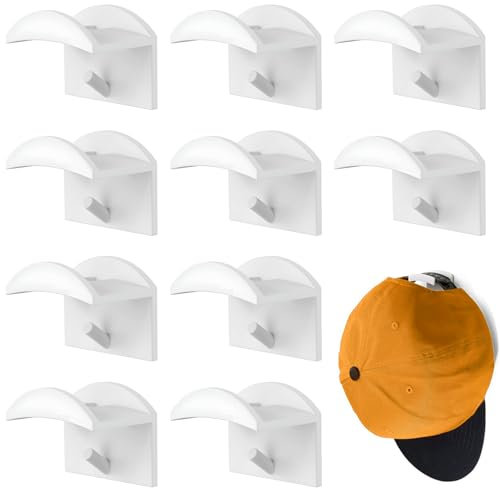 AONAYO 10 StüCk Cap Halter,Selbstklebend Cap Halterung Wand,Ohne Bohren,Wandmontage Cap Aufbewahrung,Weiß Kappenhalter,Passend FüR Basecap Halterung Wand,Zimmer,Wohnraum,TüReingang.