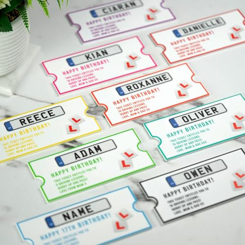 So Bespoke Personalised Driving Lesson Ticket Customised Number Plate Driving Lessons Voucher Acrylic Voucher, Custom Birthday Gift Xmas Gift Idea (Pink)