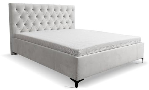 VENASI MÖBEL Polsterbett Schlafzimmerbett Bett mit Bettkasten Velour Stoff Chesterfield (Beige, 180 x 200 cm)