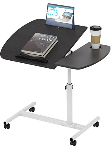 PIPIPOXER 60x40cm Laptoptisch mit Tastaturablage, Schreibtisch Höhenverstellbar 69-90 cm Tischplatte+40x20cm Mausablage,4 drehbare 360 ° Räder und Becherhalter für Computer,Laptop,Schwarz