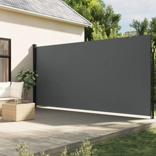 IKAYAA Seitenmarkise Ausziehbar Markise 200 x 500 cm, Sichtschutz, Sonnenschutz, Blickdicht, Seitenrollo, für Balkon, Terrasse, Garten, Anthrazit