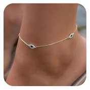 VIROMY Bracelet De Cheville Pour Femme Plaqué Or 14k Oeil Maléfique Bracelets De Cheville Pour Femme En Cz Chaîne De Pieds Pour La Plage d'Été
