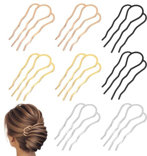 Heclia 8PCS Metal Hair Fork French Twist Comb for Updo Bun French Hairpins for Women Metal Side Combs U Shape Clips Combs for Women Hairs Accessories Non Slip Hairs Sticks Headpieces for Stylin