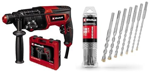 Einhell Martillo perforador TC-RH 800 4F(800 W, 2,6 julios, taladrar con percutor+ cincelar con/sin fijación, mecanismo de impacto neumático, SDS-Plus,funcionamiento continuo) + Juego de 7 brocas