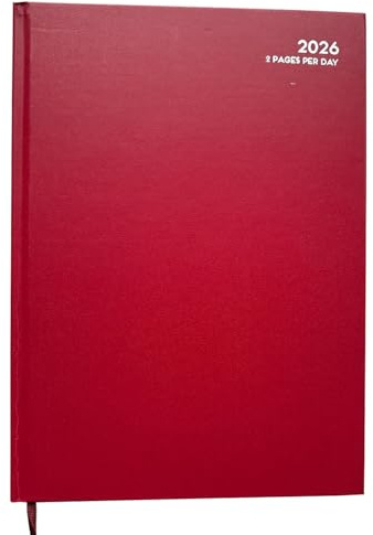MantraRaj 2026 A4 2 Pages Per Day Classic Diary Appointment Organiser Hourly Slot Year Planner Office Hardback Desk Diary Calendar Organiser For Business, Office, Home, Traveling, Organization (Red)