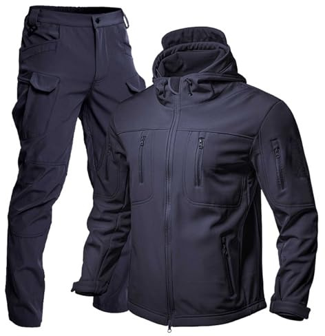 Duohropke Angleranzug Herren Winter Dick Camping Kleidung Taktiktraining Wasserdichtes Set Kapuze Taktische Jacke und Hosen Anzüge für Outdoor Angeln Wandern Gepolstert Taktikanzug Tarnanzug