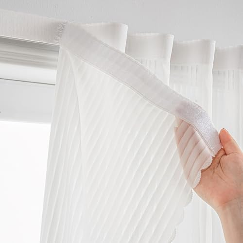 Sovtfides Sheer Curtains White Gauze Self-Adhesive, Privacy Light-Filter Window Blinds for Home, Portable No-Drill Curtain (44 W x 55 L,White,2 Panels)