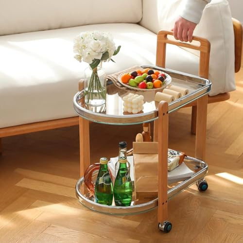 Rollbarer Couchtisch mit Ablagen, mobiler Barwagen für Wohnzimmer-Organisation