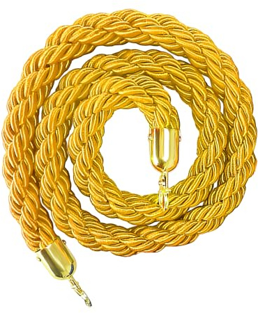 Vasemele Corde de Barrière Cordon Corde de Guidage Corde pour Système de Guidage avec Or Crochets Séparation Diviseur de Files d'Attente pour Hôtel Cinema Publics Contrôle des Foules (Jaune, 1,5M)