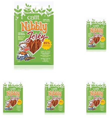Catit Nibbly Jerky Bandes à mâcher au Poulet et au Poisson pour Chat 30 g (Lot de 5)